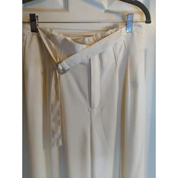 Just Fab Pants Pale Yellow Wide Leg Paperbag Elastic Waist Belt Sz M - Picture 2 of 10